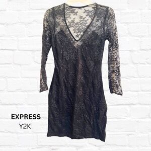 Vtg Express Y2K Lace Dress Women 4 Small Black Grunge Whimsygoth Dark Romantic